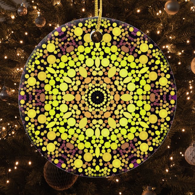 Décoration En Céramique Dot Mandala Flower Jaune violet et noir (Créateur téléchargé)