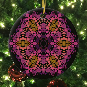 Décoration En Céramique Dot Mandala Flower rose jaune et noir