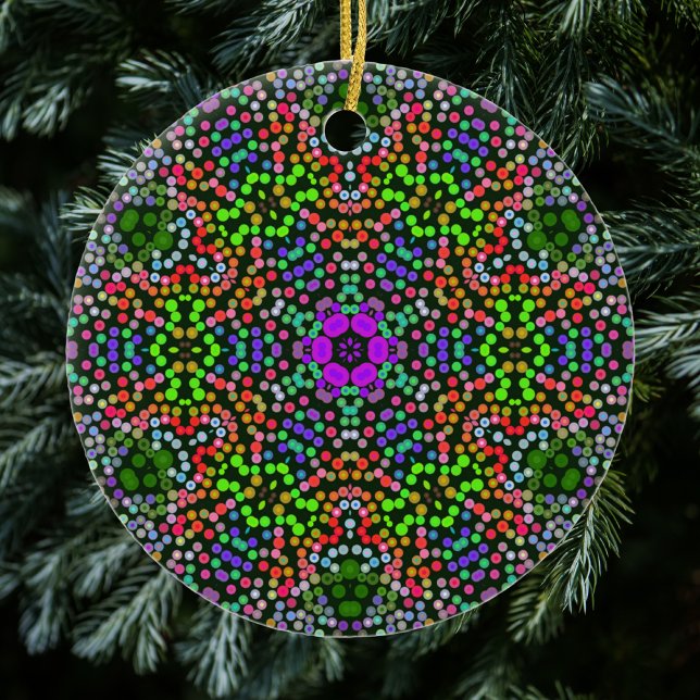 Décoration En Céramique Dot Mandala Flower vert violet et orange (Créateur téléchargé)
