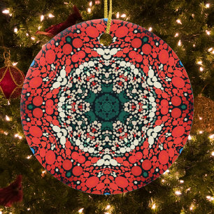 Décoration En Céramique Dot Mandala Rouge Blanc Bleu et Vert