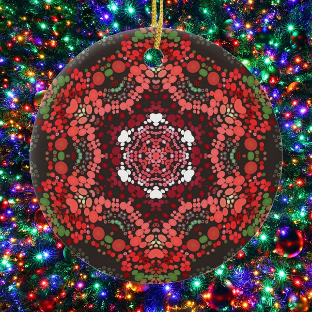 Décoration En Céramique Dot Mandala Rouge Vert et Blanc (Créateur téléchargé)