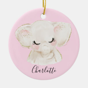 Décoration En Céramique Doux Mignon & Féminin Eléphant Bébé Rose Pâle