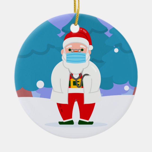 Décoration En Céramique dr santa claus covid masque de noël (Devant)