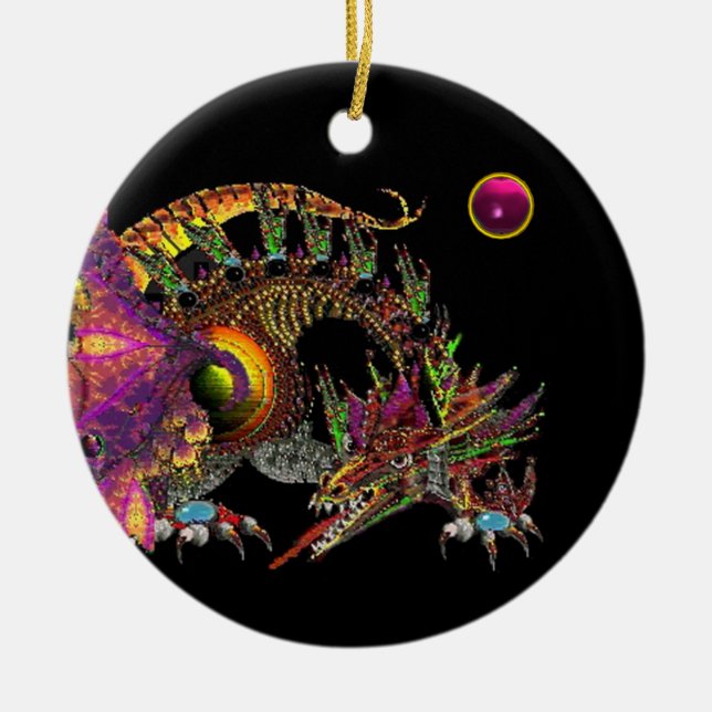 Décoration En Céramique DRAGO Imaginaire Dragon d'or, Monogramme d'améthys (Devant)