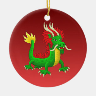 Décoration En Céramique Dragon Chinois Dessiné à la Main de Manière Coloré