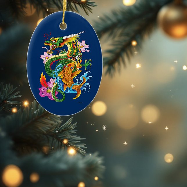 Décoration En Céramique Dragon chinois vert Koi (Créateur téléchargé)