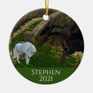 Décoration En Céramique Dragon Meets Unicorn Fantasy