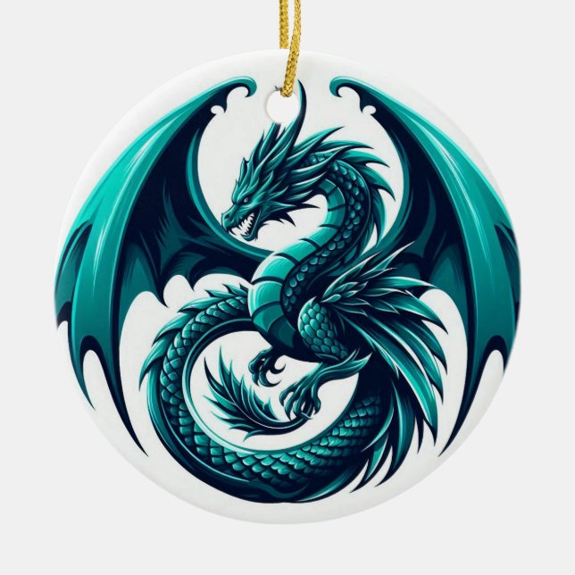 Décoration En Céramique Dragon turquoise (Devant)
