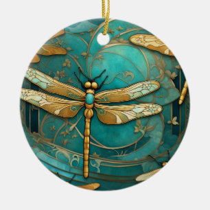Décoration En Céramique Dragonfly Art Nouveau Art Déco Insectes Turquoise