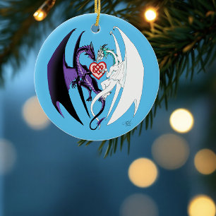 Décoration En Céramique Dragons Love Heart Blue