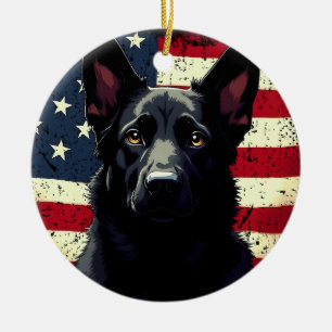 Décoration En Céramique Drapeau américain Patriotique Black German Shepher