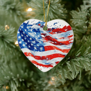 Décoration En Céramique Drapeau américain USA Aquarelle 4 juillet