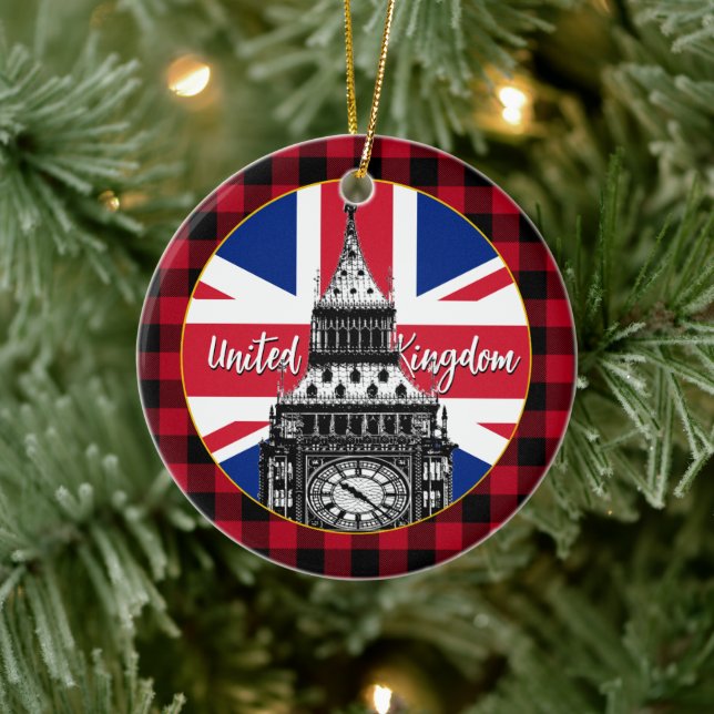 Décoration En Céramique Drapeau britannique, Big Ben, plaid de buffle, Uni (Arbre)