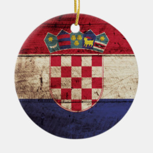 Décoration En Céramique Drapeau de la Croatie sur un vieux grain de bois