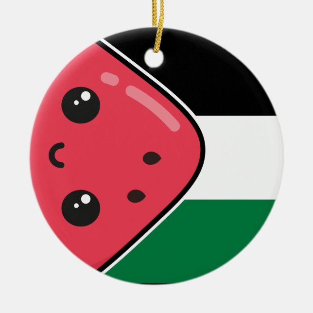Décoration En Céramique Drapeau de la Palestine mignonne avec Palestin san (Devant)