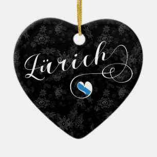 Décoration En Céramique Drapeau de Zurich en Coeur, Zurich, Suisse