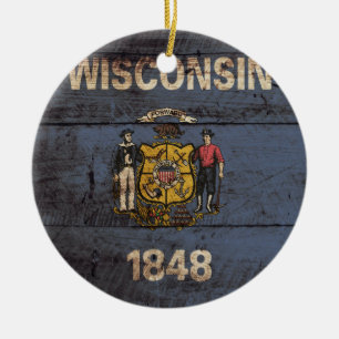 Décoration En Céramique Drapeau d'état du Wisconsin sur le vieux grain en