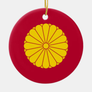 Décoration En Céramique Drapeau impérial Japon symbole empereur fleur jaun