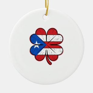 Décoration En Céramique Drapeau trèfle de Porto Rico Gravure vintage vecte