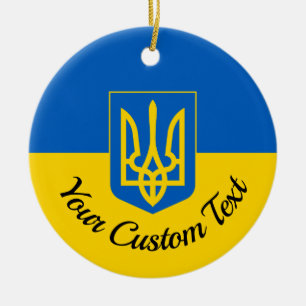 Décoration En Céramique Drapeau ukrainien avec blason et texte personnalis
