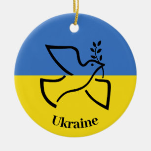 Décoration En Céramique Drapeau ukrainien Dove de Paix