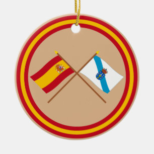 Décoration En Céramique Drapeaux croisés de l'Espagne et de la Galicie