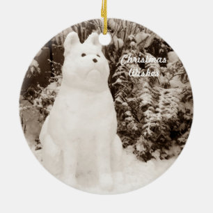 Décoration En Céramique drôle akita neigeuse de la neige scène saisonni