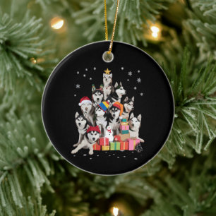 Décoration En Céramique Drôle de Noël en arbre de Sibérien Husky Amoureux