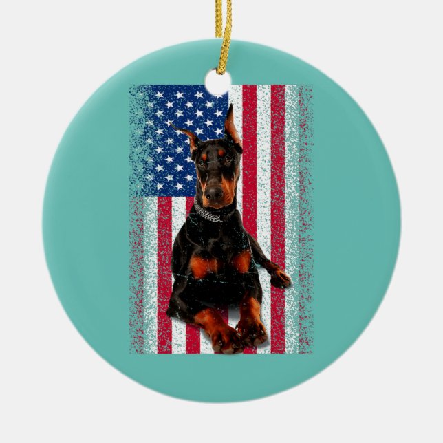 Décoration En Céramique Drôle Doberman chien américain Drapeau patriotique (Devant)