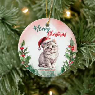 Décoration En Céramique Drôle Joyeux Noël Wreath mignonne Chat chaton
