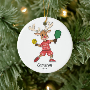 Décoration En Céramique Drôle Noël Pickleball Reindeer, Photo personnalisé