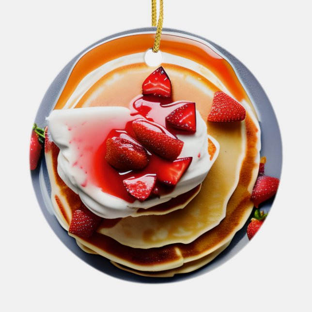 Décoration En Céramique Drôle Pancakes Fraise Pun Noël (Devant)