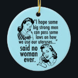 Décoration En Céramique Drôle Pro Choice Rétro Feminist Caricature politiq<br><div class="desc">Drôle Pro Choice Rétro Feminist Politique Caricature de Noël ornement en bleu. Un cadeau d'humour politique de la part d'un cool qui présente deux femmes vintages disant au gouvernement : "Restez en dehors de mon utérus." Anti Trump, une déclaration anti-GOP hilarante et pro-choix sur les droits des femmes à la...</div>