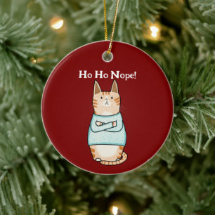 Décoration En Céramique Drôle Sarcastique Orange Chat Ho Ho Nope