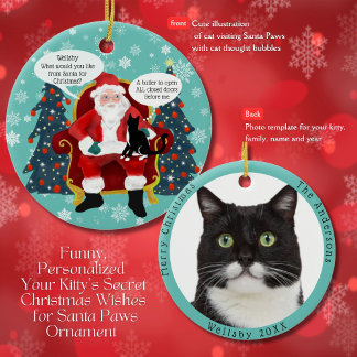 Décoration En Céramique Drôle Tuxedo Chat visite Père Noël avec un voeu hi
