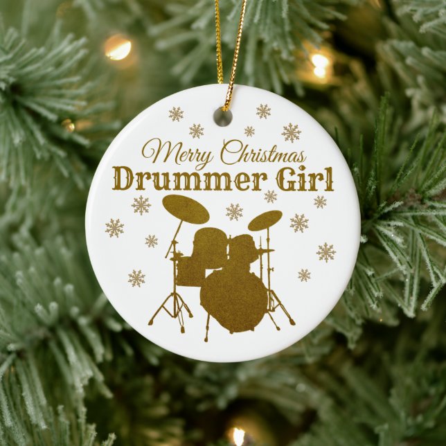 Décoration En Céramique Drummer Girl Christmas Drum Kit Rock & Roll Music (Arbre)