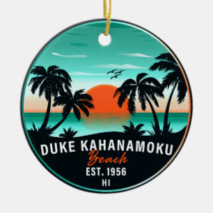 Décoration En Céramique Duke Kahanamoku Beach Hawaii Retro Sunset Souvenir