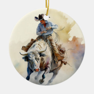 Décoration En Céramique Dusty Western Watercolor “Rodeo Bull Rider”