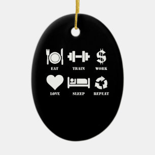 Décoration En Céramique Eat Train Work Love Sleep Repeat Motivational Gym