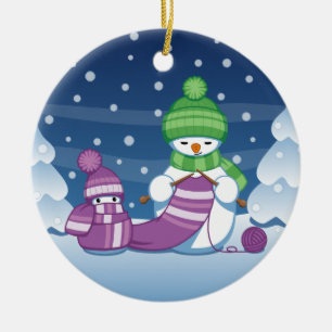 Décoration En Céramique Écharpe Tricot Snowman