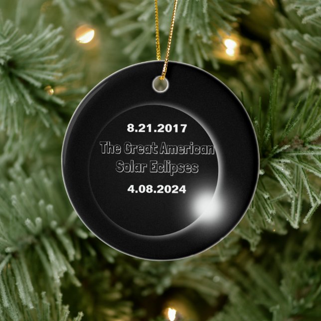 Décoration En Céramique Éclipse solaire double datée 2024 & 2017 (Arbre)