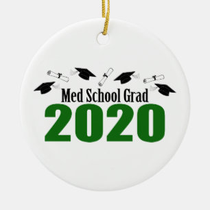 Décoration En Céramique École Med Grad 2020 Casquette Et Diplômes (Vert)