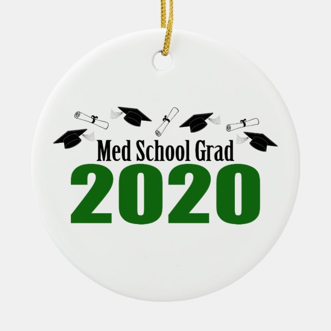 Décoration En Céramique École Med Grad 2020 Casquette Et Diplômes (Vert) (Devant)