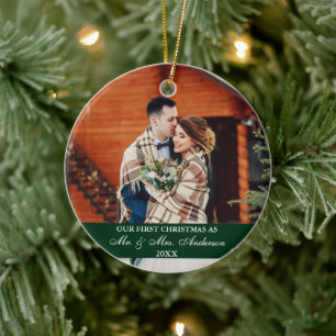 Décoration En Céramique Écriture Élégante Notre Premier Noël Vert Chasseur