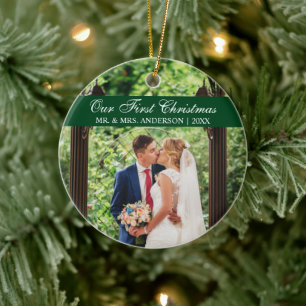 Décoration En Céramique Écriture élégante Vert Notre premier Noël