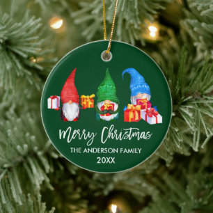 Décoration En Céramique Écriture Pinceau Gnomes Aquarelle Noël Vert