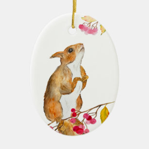 Décoration En Céramique Écureuil aquarelle drôle sur une branche avec des