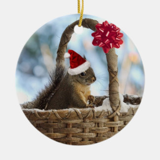 Décoration En Céramique Écureuil de Père Noël dans la neige