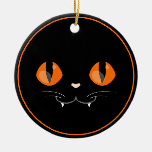 Décoration En Céramique Éffrayant Chat Noir Visage Noir & Orange Enfants A