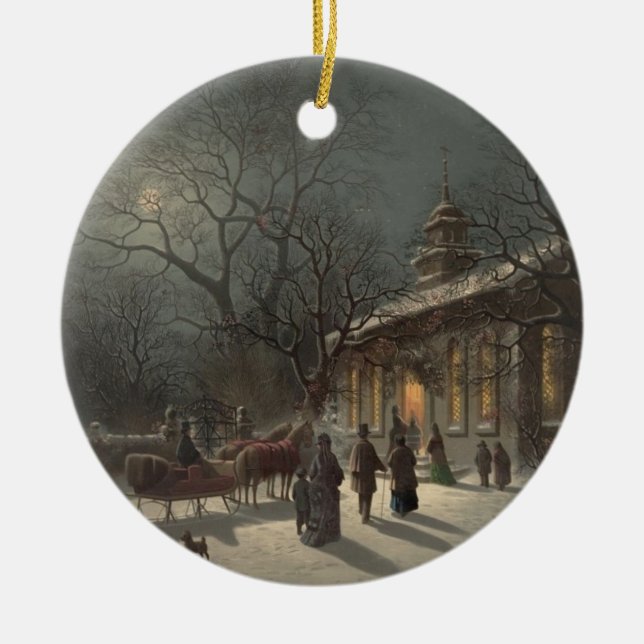 Décoration En Céramique Église le soir de Noël (Devant)